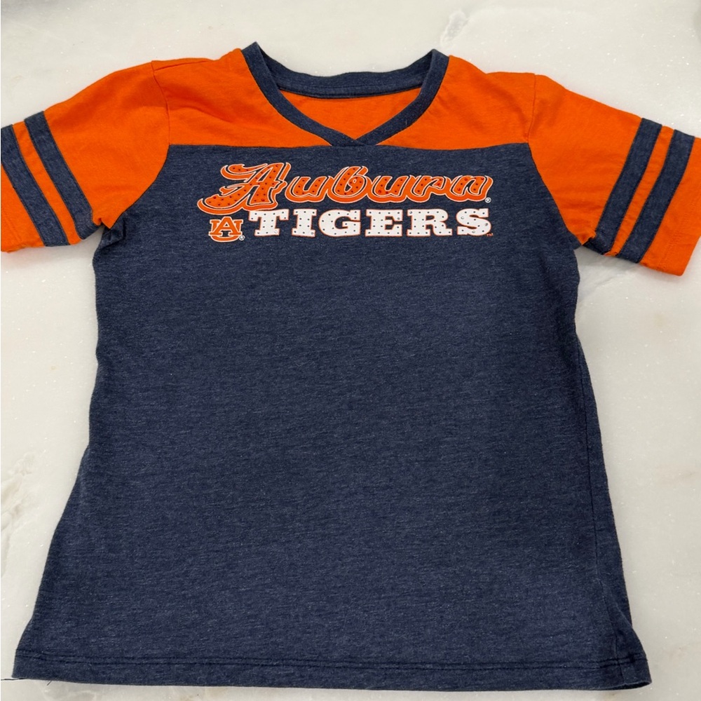 Auburn Tigers Girls Tee Colosseum Size M (7-8) Navy & Orange Football Style